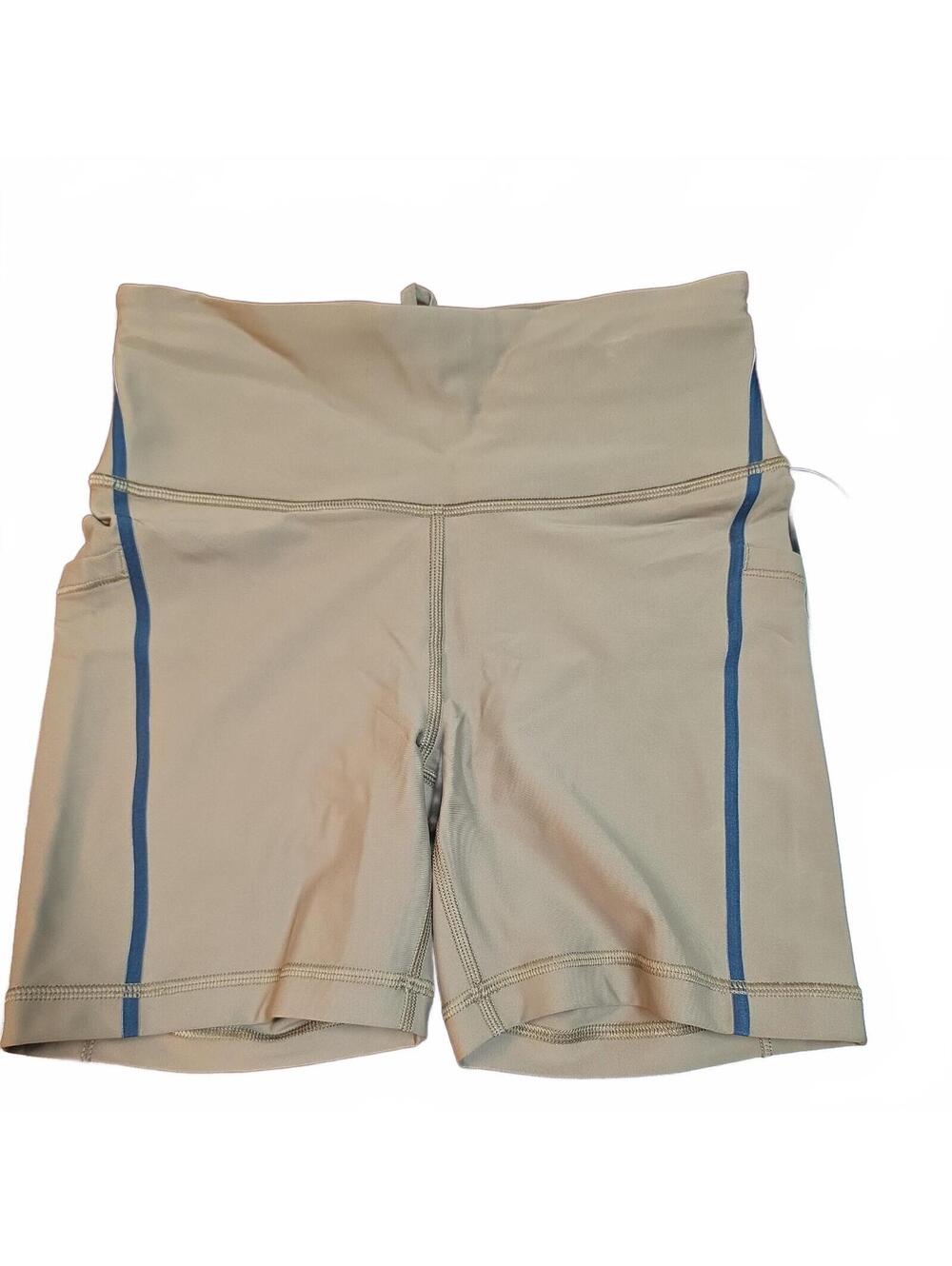 NWT Athleta tan light brown Interval Stash Tipped 5" athletic bike shorts XSmall